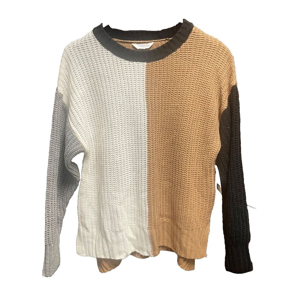 Time and Tru Women’s Large Color Block Sweater NWT Gray Black Brown White